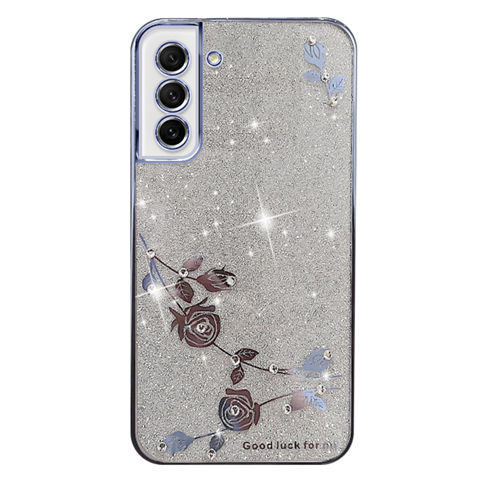 Třpytivý kryt na telefon pro Samsung Galaxy S21 FE 5G štrasový design květinový vzor dekor galvanické pokovování měkké pouzdro na mobilní telefon z TPU Třpytivý kryt na telefon pro Samsung Galaxy S21 FE 5G štrasový design květinový vzor dekor galvanické pokovování měkké pouzdro na mobilní telefon z TPU
